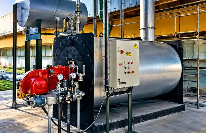 Equipamento industrial com queimador e quadro elétrico