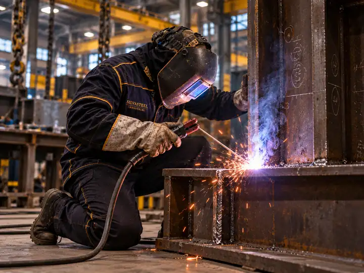 Soldador SilvaSteel a realizar soldadura com elétrodo revestido