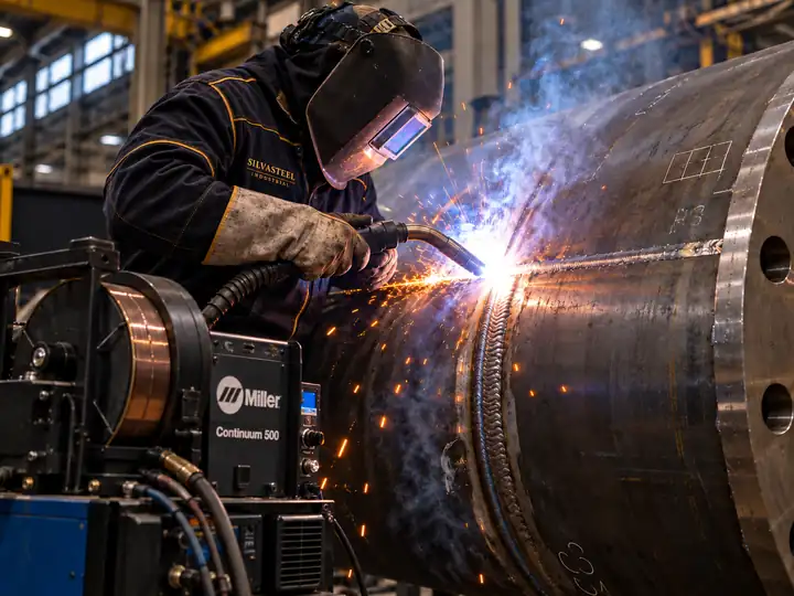 Soldador SilvaSteel a realizar soldadura Fluxcore