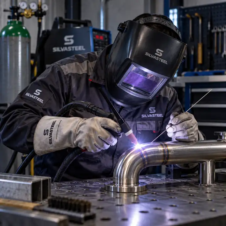 Soldador SilvaSteel a realizar soldadura TIG